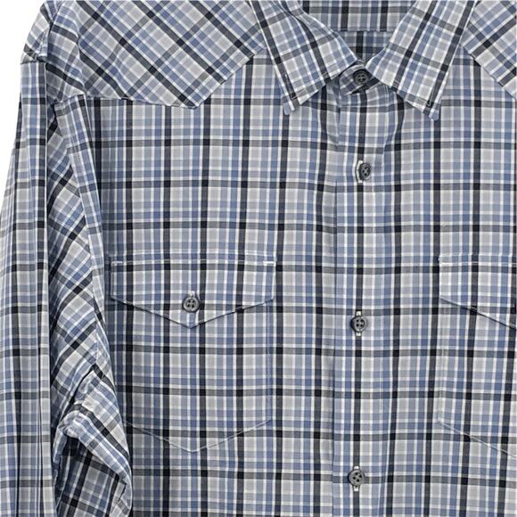 Banana Republic Plaid Dress Shirt Button Up Plaid Flap Pockets Blue White XL - Picture 2 of 5